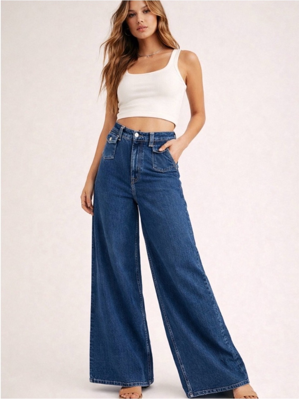 NWT We The Free Kellee High Rise Palazzo Jean-Blue Night